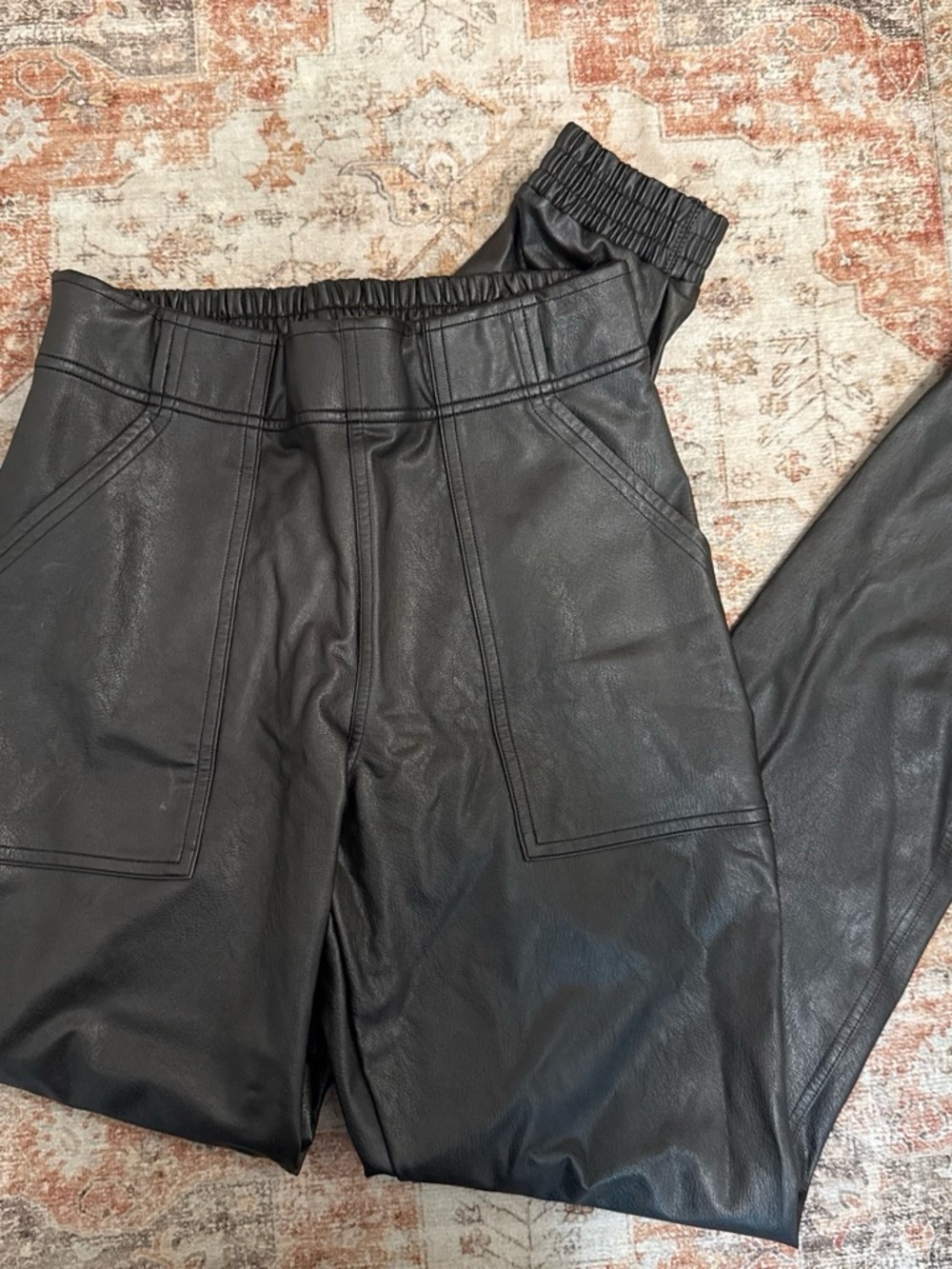 SPANX Black Faux Leather Jogger Pants